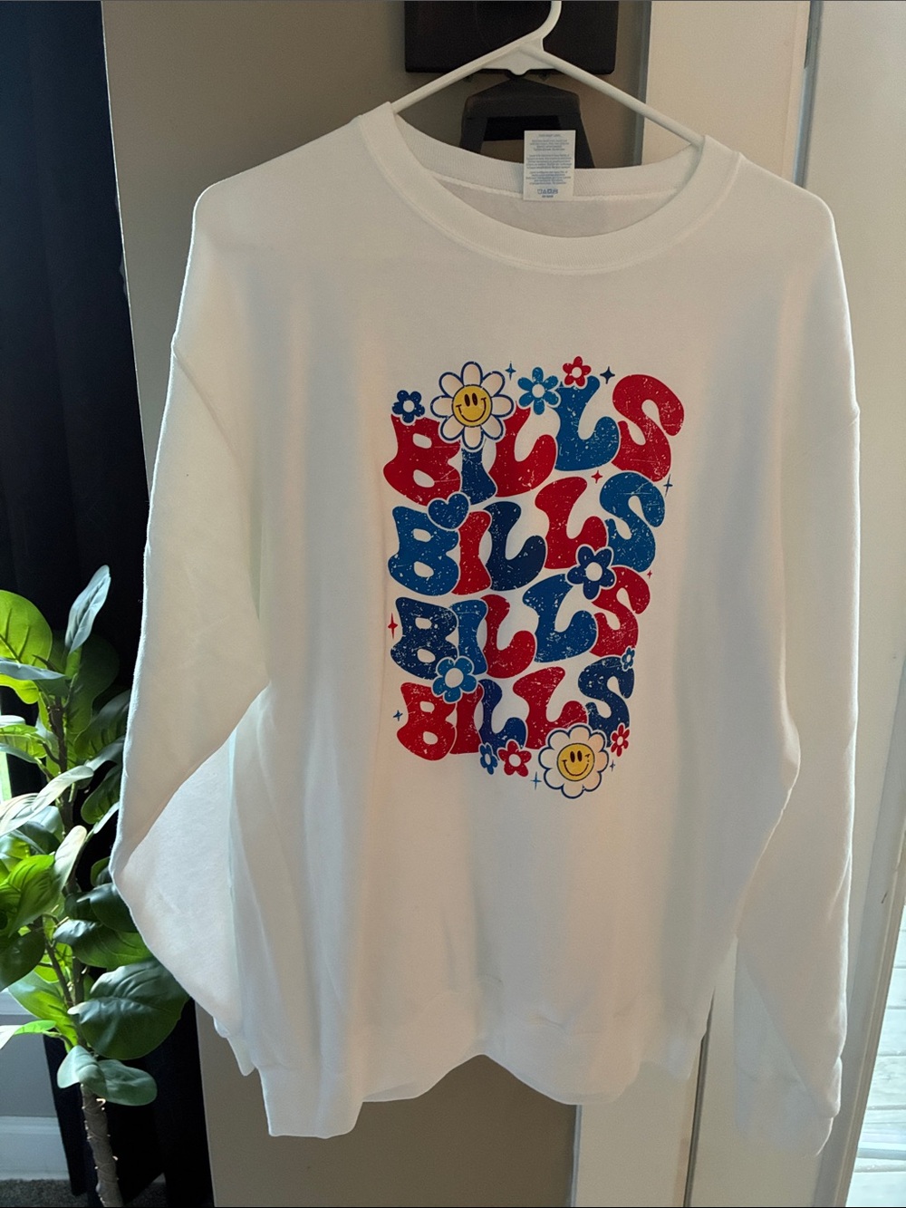 White Kids Graphic Sweatshirt with Red & Blue Floral Smiley Design